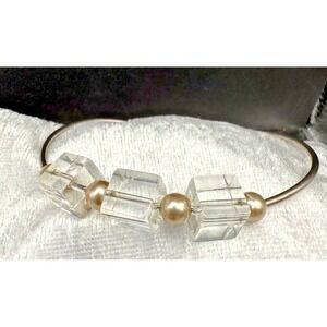 Vintage Glass Faux Pearl Bracelet Cubes 925 Modernist Delicate